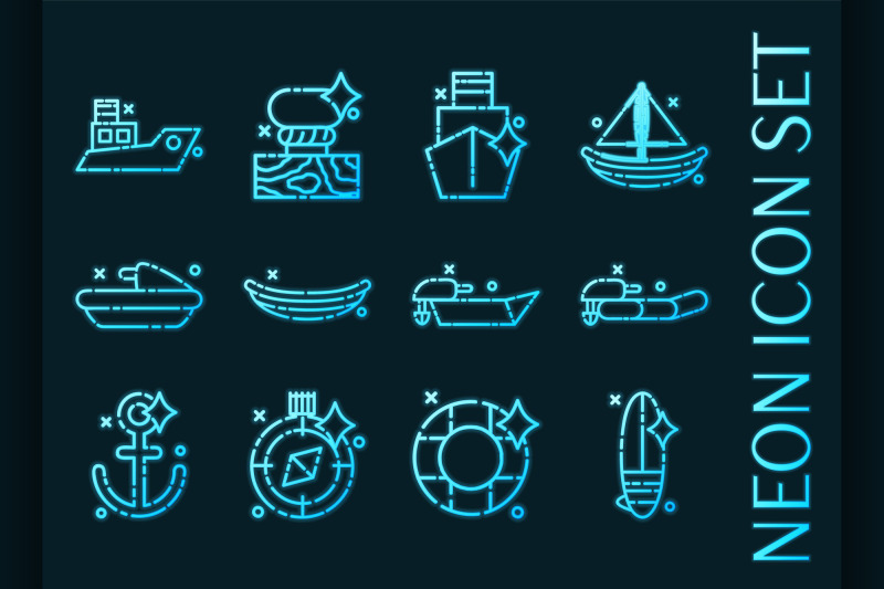 sea-transport-set-icons-blue-glowing-neon-style