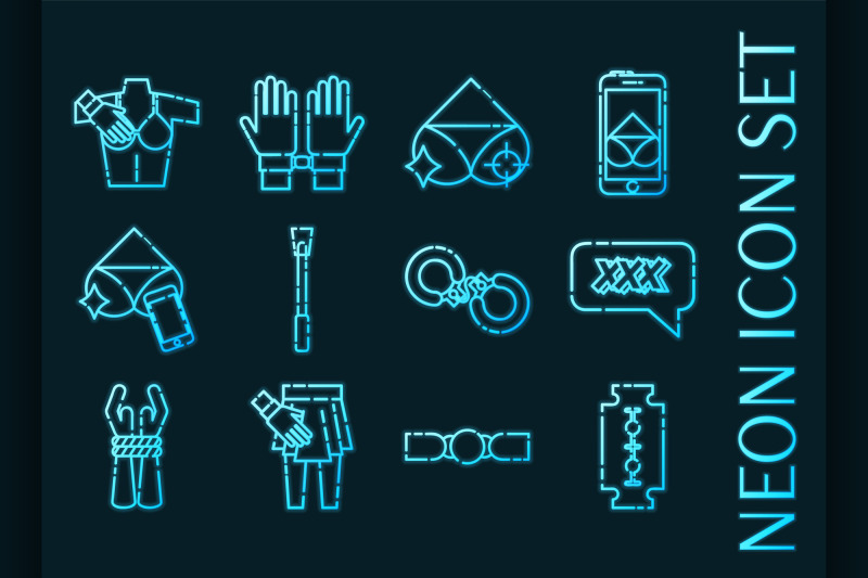 sexual-vio-set-icons-blue-glowing-neon-style