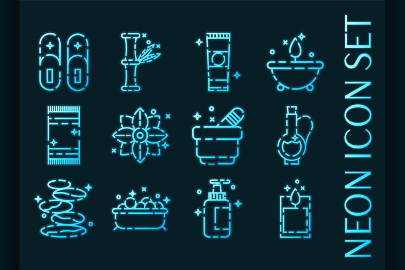 spa-set-icons-blue-glowing-neon-style