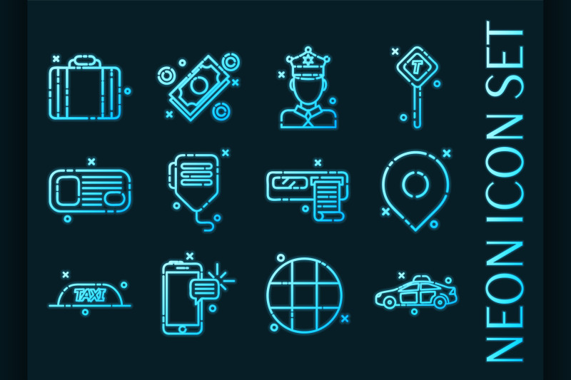 taxi-set-icons-blue-glowing-neon-style