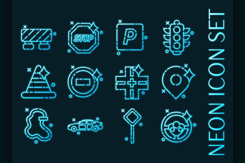 traffic-set-icons-blue-glowing-neon-style