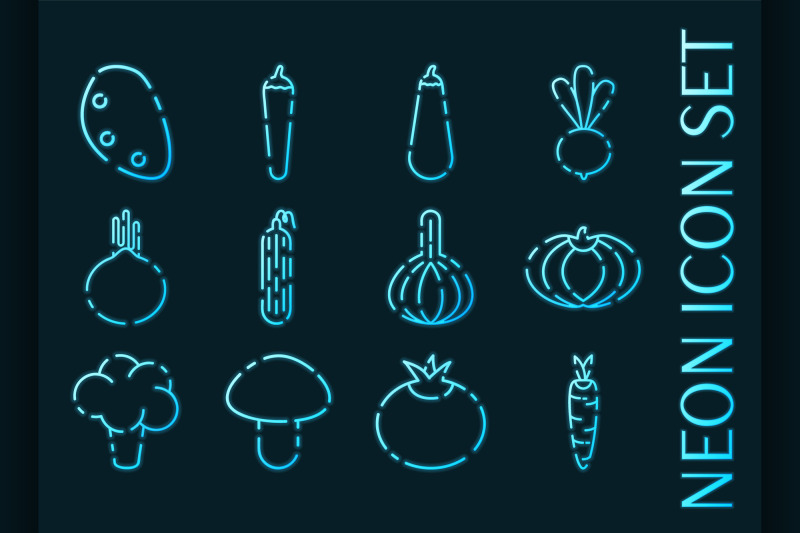 vegetables-set-icons-blue-glowing-neon-style