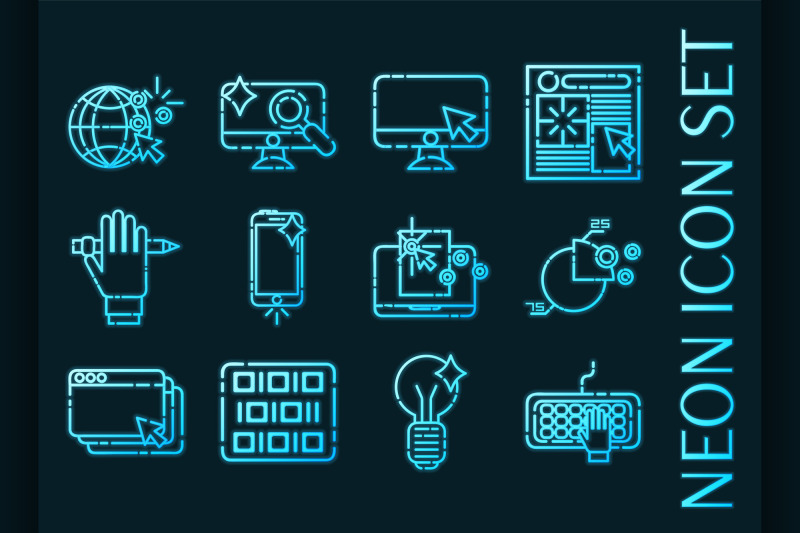 web-design-set-icons-blue-glowing-neon-style