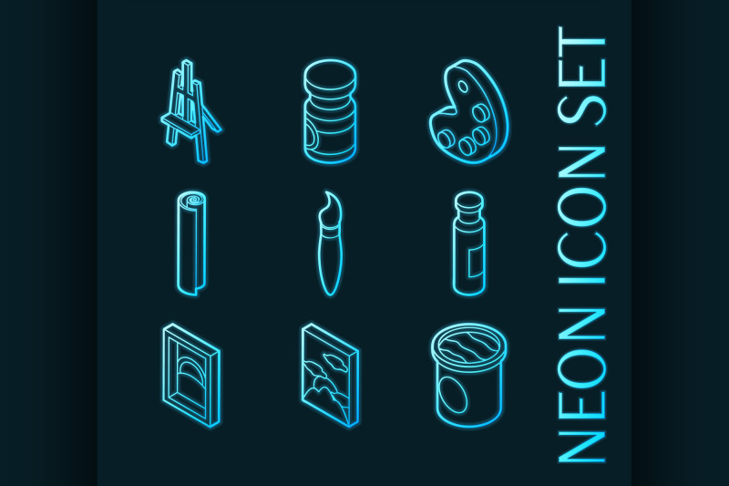 art-set-icons-blue-glowing-neon-style