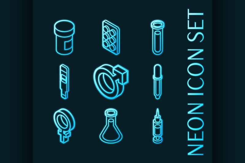 set-of-artificial-insemination-icons-neon-style