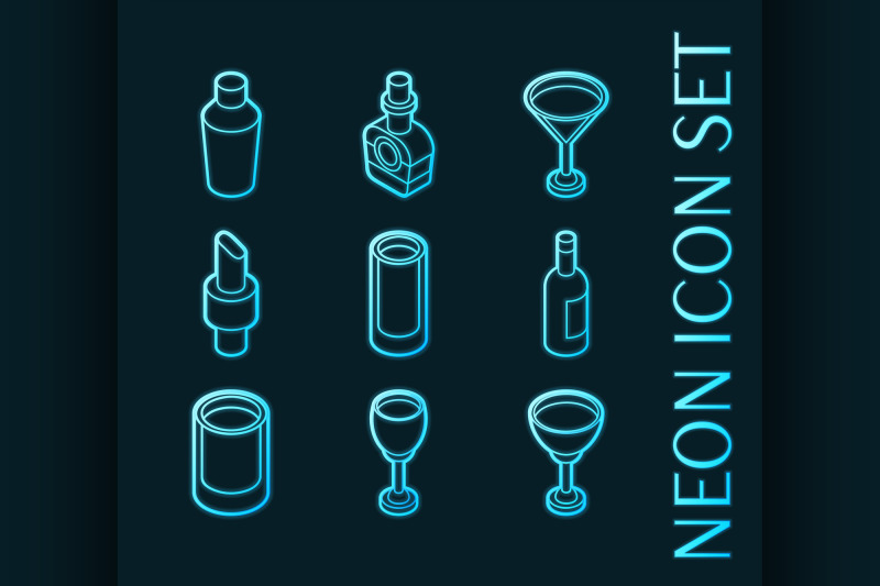 bar-set-icons-blue-glowing-neon-style