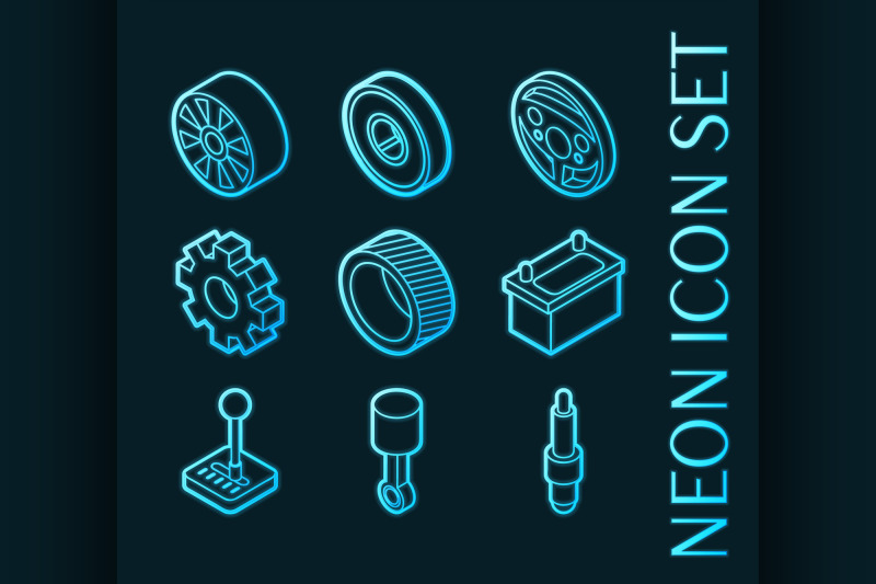car-part-set-icons-blue-glowing-neon-style