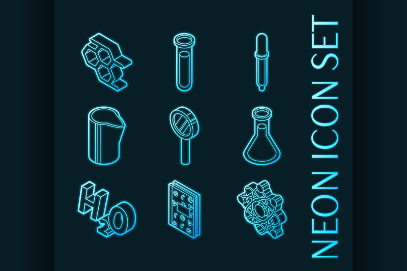 chemical-set-icons-blue-glowing-neon-style