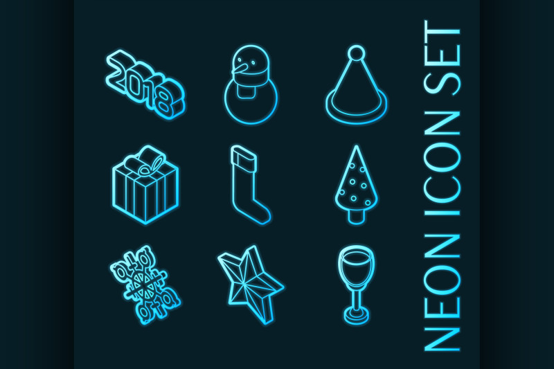christmas-set-icons-blue-glowing-neon-style