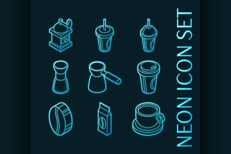 coffee-set-icons-blue-glowing-neon-style