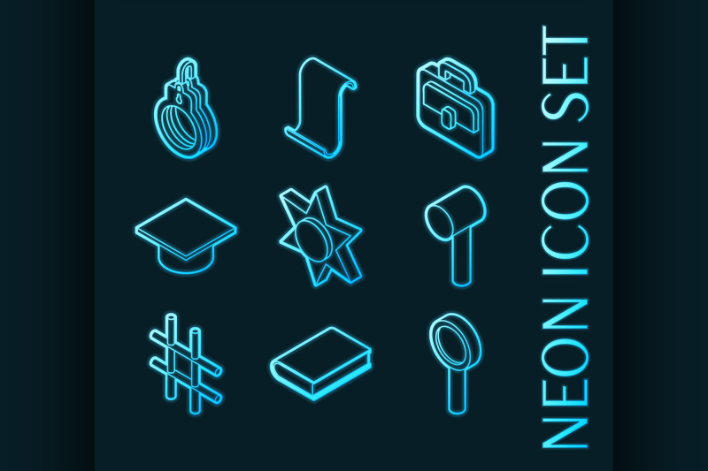 court-set-icons-blue-glowing-neon-style