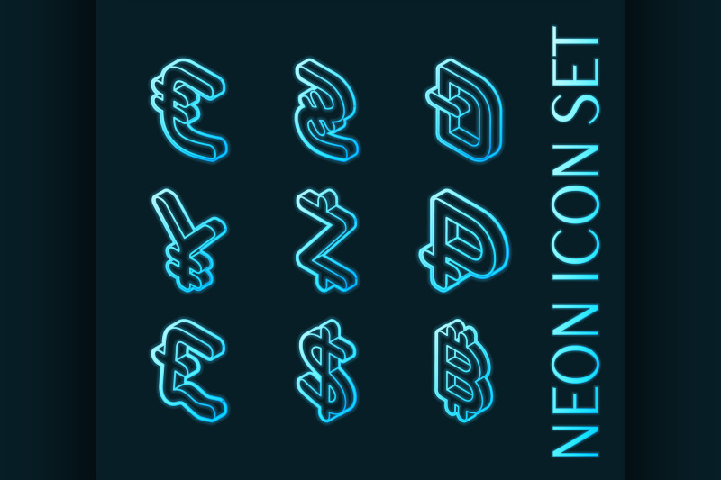 currency-set-icons-blue-glowing-neon-style