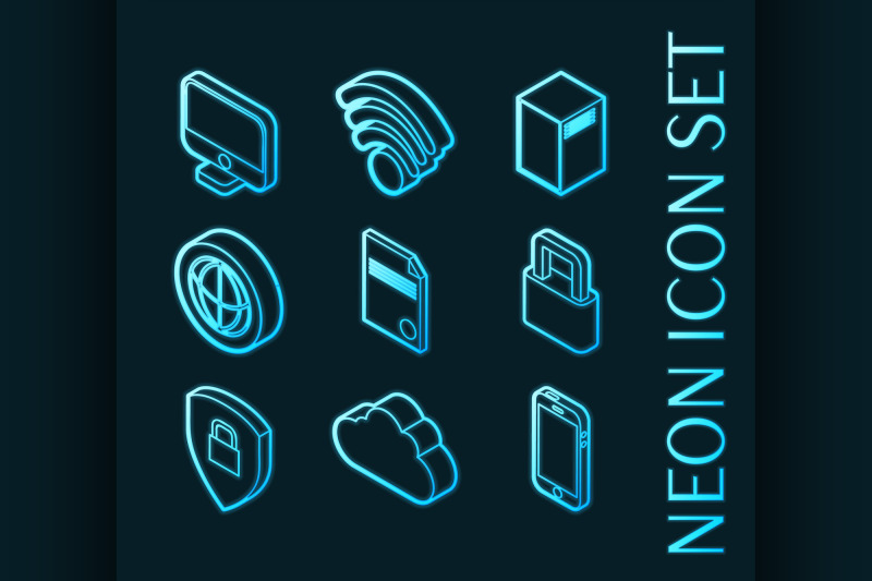 data-center-set-icons-blue-glowing-neon-style