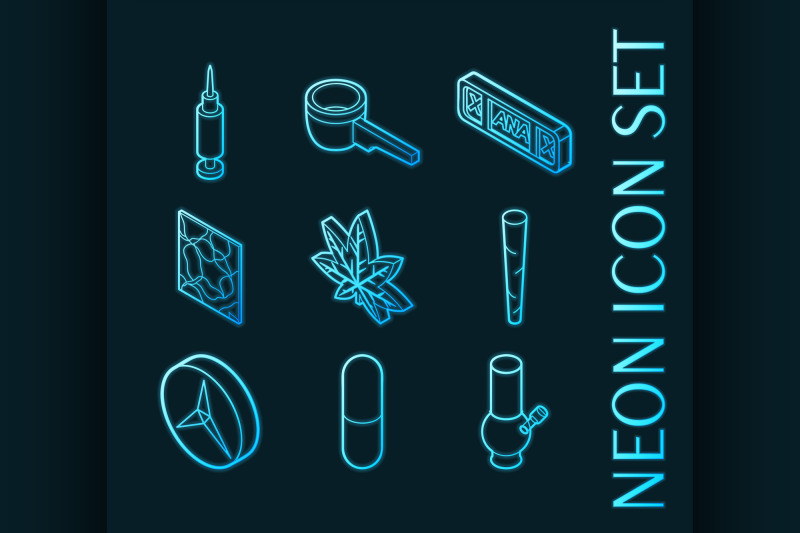 drugs-set-icons-blue-glowing-neon-style