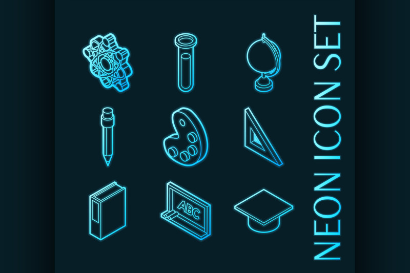 education-set-icons-blue-glowing-neon-style