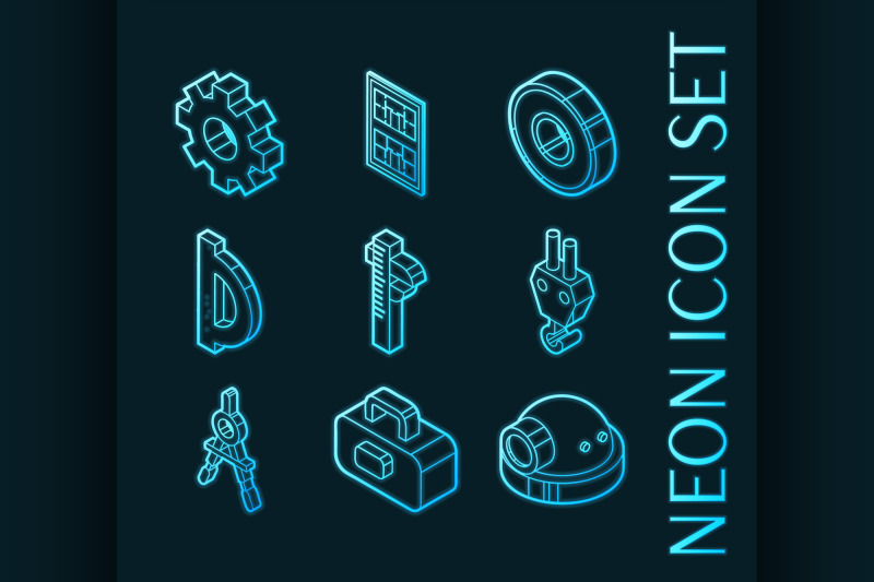 engineering-set-icons-blue-glowing-neon-style