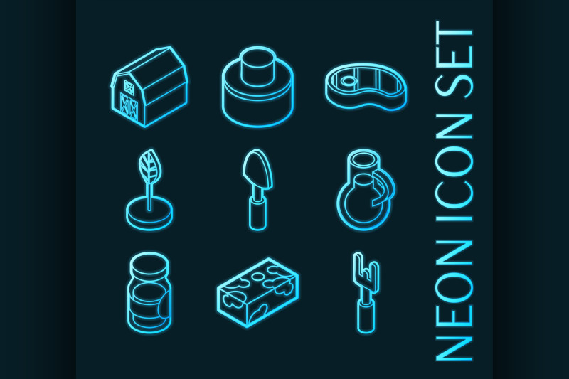 farm-set-icons-blue-glowing-neon-style