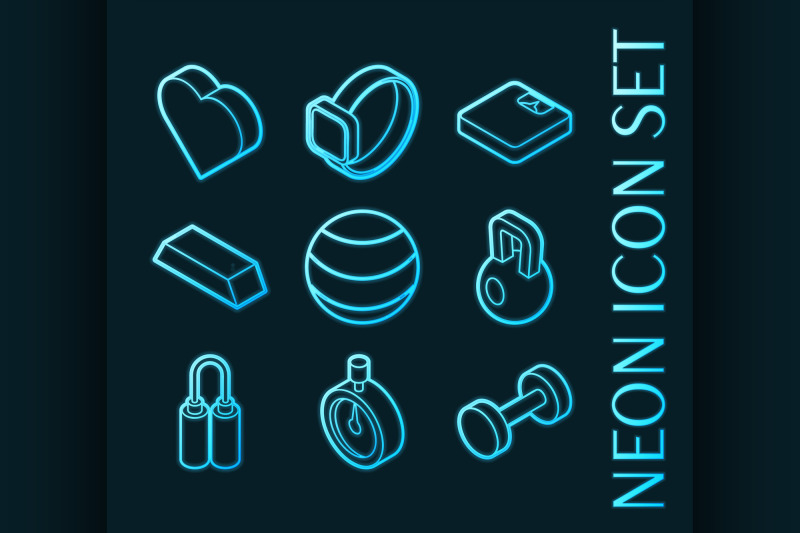 fitness-set-icons-blue-glowing-neon-style