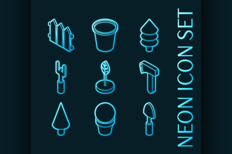 garden-set-icons-blue-glowing-neon-style