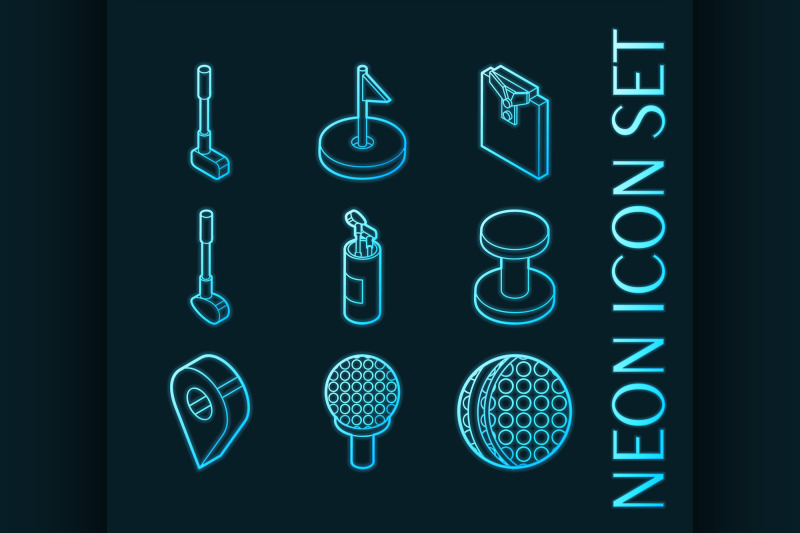 golf-set-icons-blue-glowing-neon-style