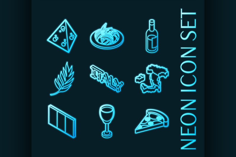 italy-set-icons-blue-glowing-neon-style