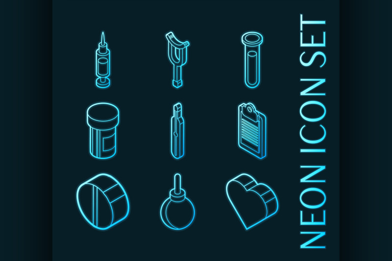 medical-set-icons-blue-glowing-neon-style