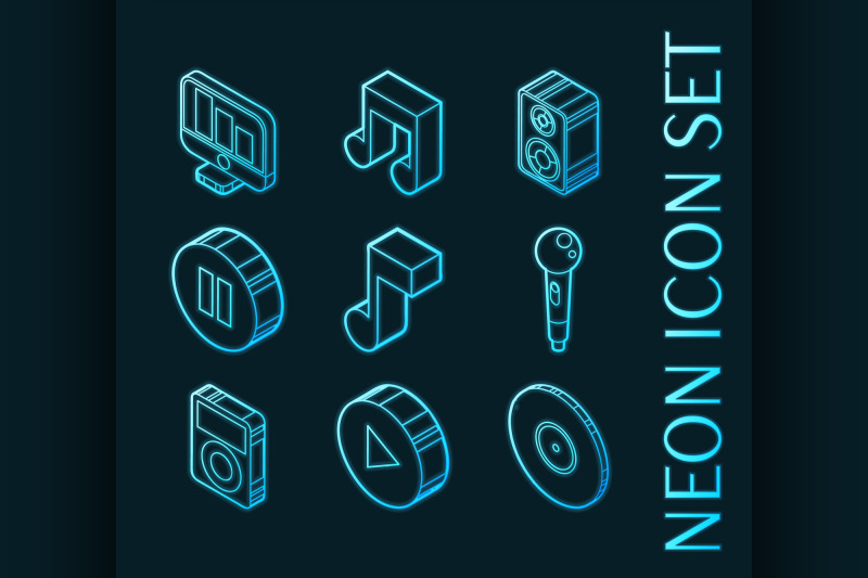 music-set-icons-blue-glowing-neon-style