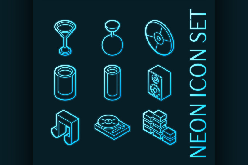 night-club-set-icons-blue-glowing-neon-style