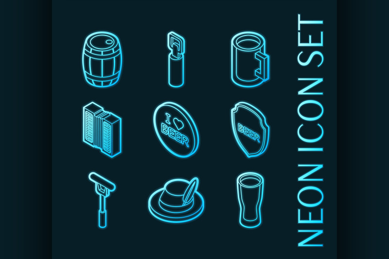 october-fest-set-icons-blue-glowing-neon-style