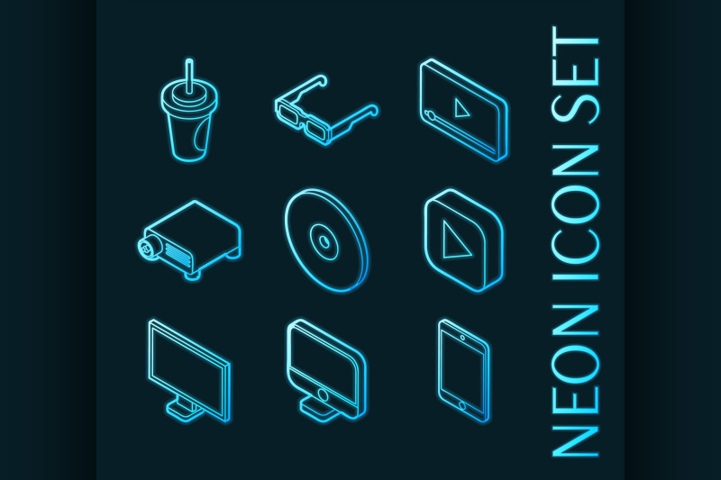 online-cinema-set-icons-blue-glowing-neon-style