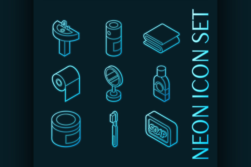 personal-hygiene-set-icons-blue-neon-style