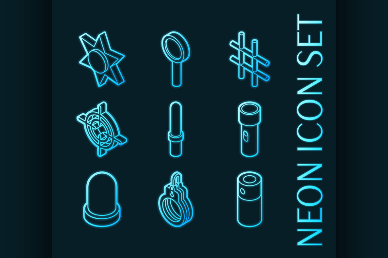 police-set-icons-blue-glowing-neon-style