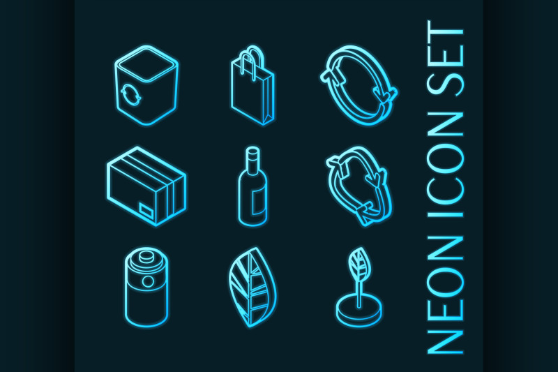 recycling-set-icons-blue-glowing-neon-style