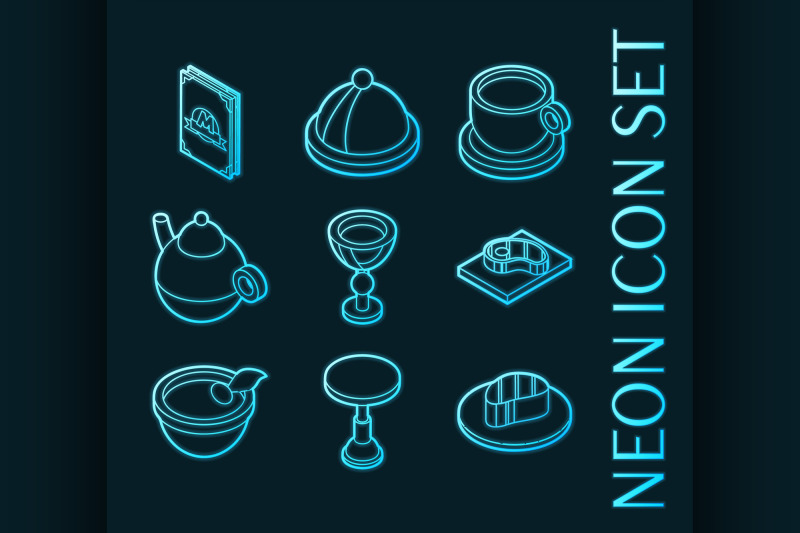 restaurant-set-icons-blue-glowing-neon-style