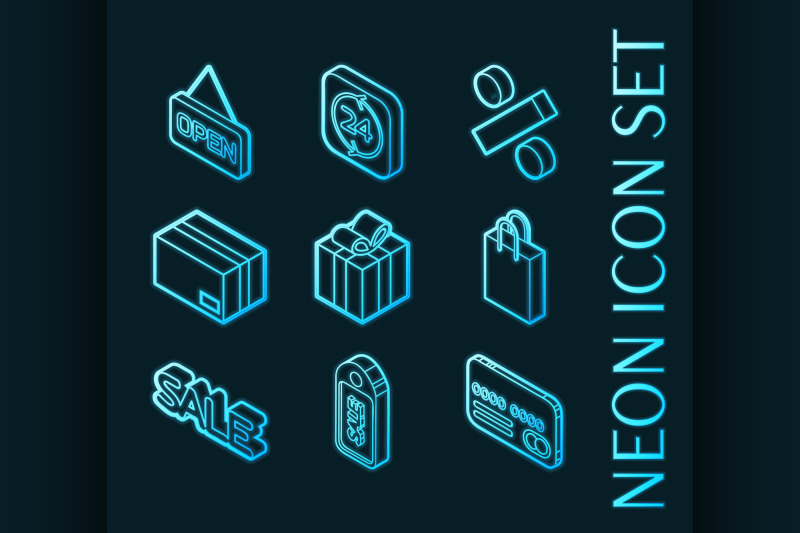 sale-set-icons-blue-glowing-neon-style