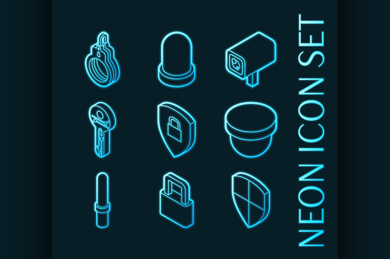 security-set-icons-blue-glowing-neon-style