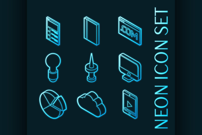 web-design-set-icons-blue-glowing-neon-style