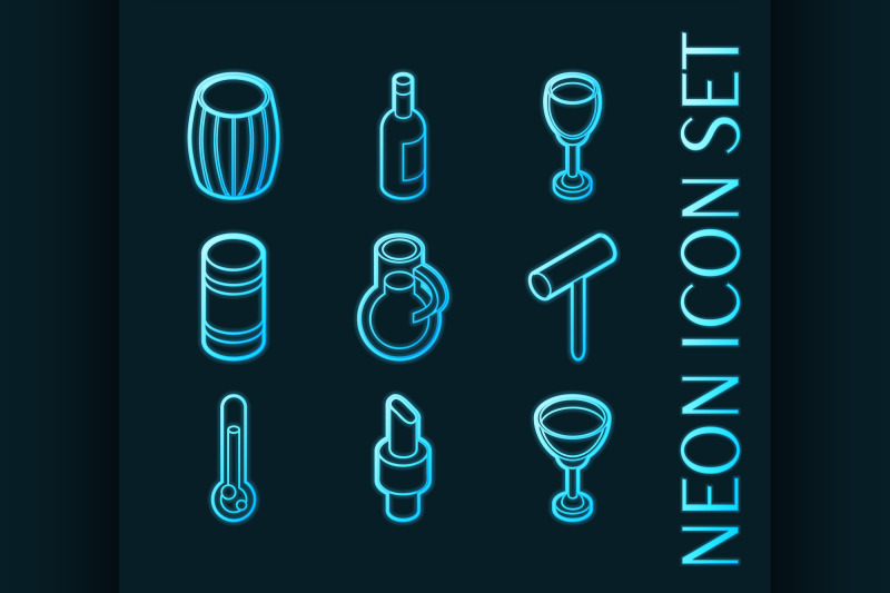 wine-set-icons-blue-glowing-neon-style