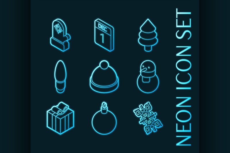 winter-set-icons-blue-glowing-neon-style