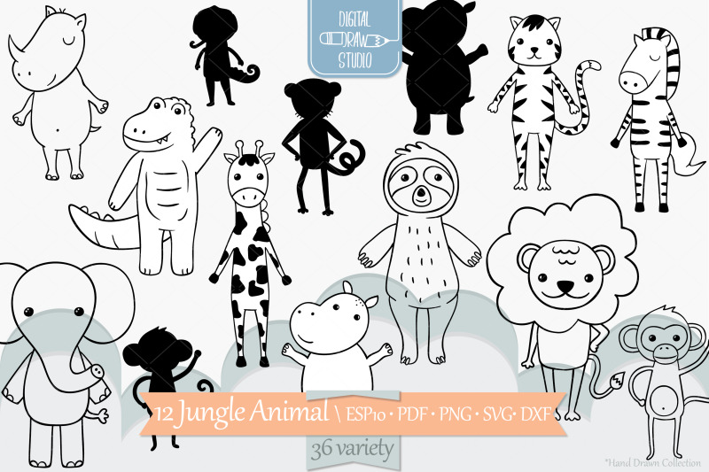 jungle-animal-characters-hand-drawn-elephant-amp-lion-cute-tiger