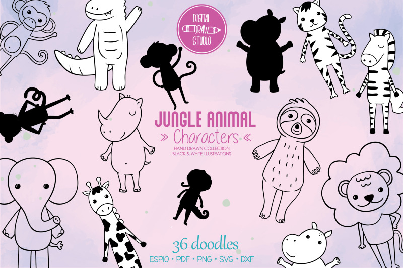 jungle-animal-characters-hand-drawn-elephant-amp-lion-cute-tiger