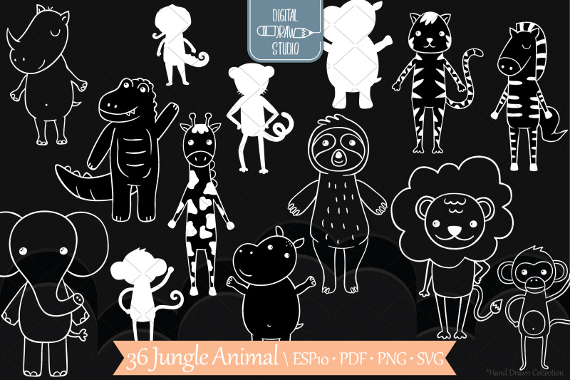 jungle-animal-characters-hand-drawn-elephant-amp-lion-white-tiger