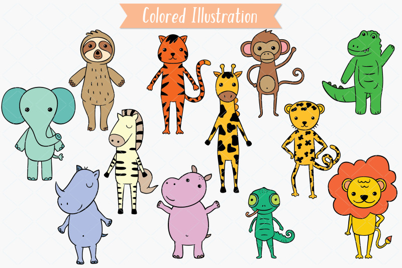 jungle-animals-colored-hand-drawn-characters