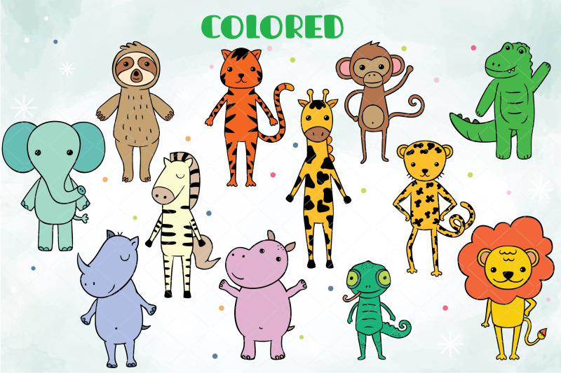 jungle-animals-colored-hand-drawn-characters