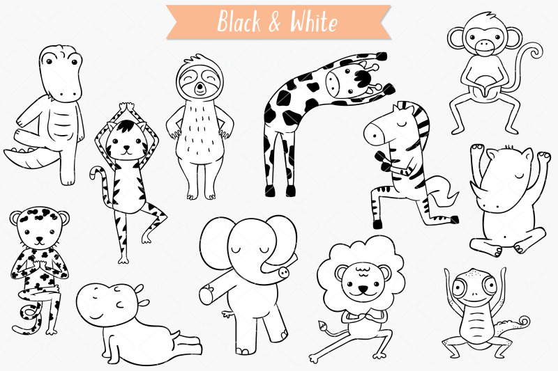 jungle-animal-hand-drawn-exercising-characters