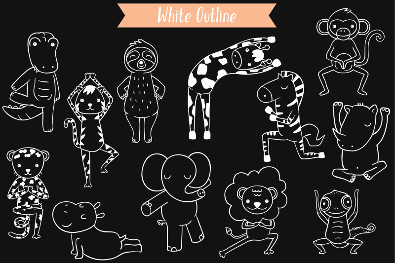 jungle-animal-white-hand-drawn-exercising-characters