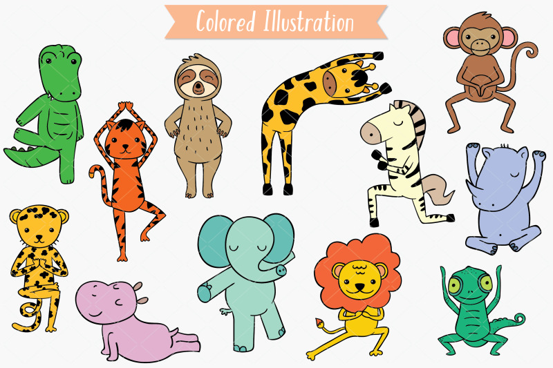 jungle-animal-color-hand-drawn-exercising-characters