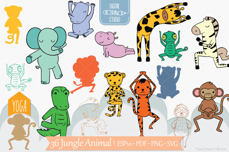 jungle-animal-color-hand-drawn-exercising-characters