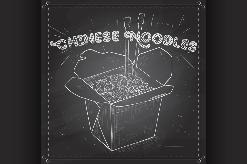 chinese-noodles-box-scetch-on-a-black-board