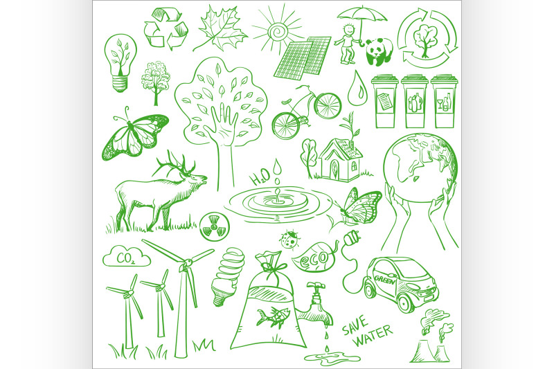 ecology-and-recycle-doodle-icons-set